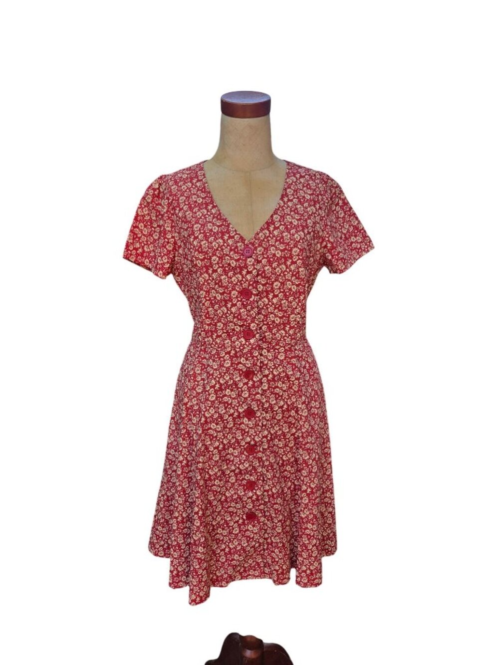 Princess Highway Red Floral Button-Front Dress Short Sleeves V-Neck Womens Small